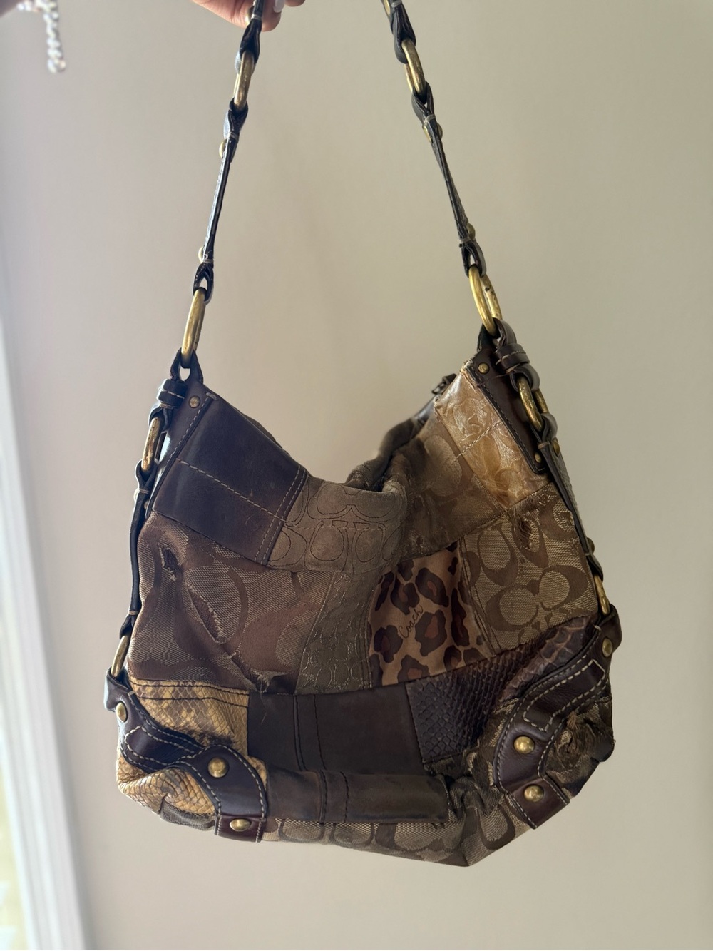 Coach Patchwork Multitone Brown Leather and Signature Hobo Bag